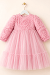 Pearly Long Rose Uzun Kollu Prenses Elbise - Pudra