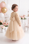 Pearly Long Rose Uzun Kollu Prenses Elbise - Ekru