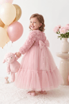 Pearly Long Rose Uzun Kollu Prenses Elbise - Pudra