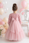 Pearly Long Rose Uzun Kollu Prenses Elbise - Pudra