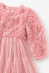 Pearly Rose İnci Fiyonklu 3D Gül Aplikeli Uzun Kollu Prenses Elbisesi - Pembe