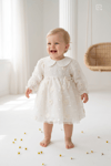 Pure Pearl Bebe Yaka 3D Kabartmalı İncili %100 Pamuk Prenses Elbise - Beyaz