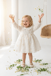 Pure Pearl Bebe Yaka 3D Kabartmalı İncili %100 Pamuk Prenses Elbise - Beyaz