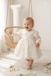 Pure Pearl Bebe Yaka 3D Kabartmalı İncili %100 Pamuk Prenses Elbise - Beyaz