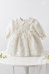 Pure Pearl Bebe Yaka 3D Kabartmalı İncili %100 Pamuk Prenses Elbise - Beyaz