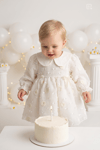 Pure Pearl Bebe Yaka 3D Kabartmalı İncili %100 Pamuk Prenses Elbise - Beyaz