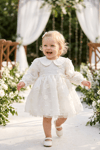Pure Pearl Bebe Yaka 3D Kabartmalı İncili %100 Pamuk Prenses Elbise - Beyaz