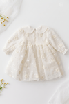 Pure Pearl Bebe Yaka 3D Kabartmalı İncili %100 Pamuk Prenses Elbise - Beyaz