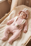 Rabbit Tavşan Figürlü %100 Organik Pamuk Şapkalı Bebe Tulum - Pembe