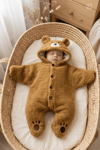 Teddy Bear Kapüşonlu Ayıcık Peluş Yıldız Tulum - Kahverengi