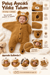 Teddy Bear Kapüşonlu Ayıcık Peluş Yıldız Tulum - Kahverengi