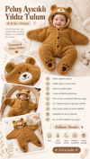 Teddy Bear Kapüşonlu Ayıcık Peluş Yıldız Tulum - Kahverengi