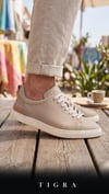 Erkek Bej Deri Örgülü Sneaker Ayakkabı