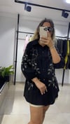 Boncuk İşlemeli Büyük Beden Koton Gömlek Siyah