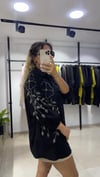 Boncuk İşlemeli Büyük Beden Koton Gömlek Siyah