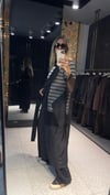 File Detaylı Belden Kuşaklı Uzun Kap Siyah
