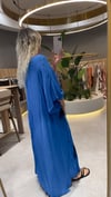 Fırça Desen Baskılı Büyük Beden Pamuk Elbise Saks