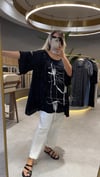 Kare İşlemeli Pamuk Bluz Siyah