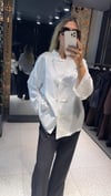 Koton ve Saten Kombinli Hakim Yaka Büyük Beden Gömlek Ekru
