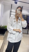 Kuş Gözü Detaylı Koton Gömlek Ekru
