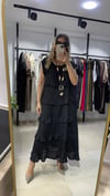 Lina Volanlı Keten Maxi Elbise