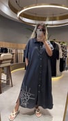 Liora Geometrik Nakiş Detaylı Denim Elbise
