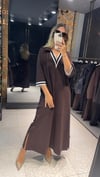 Polo Yaka Ribana Detaylı Büyük Beden Elbise Kahve