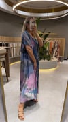 Turkuaz  Batik  Desen Güpür Yaka  Büyük Beden Pamuk Elbise