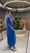 Varak Baskılı Büyük Beden Pamuk Elbise Saks