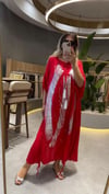 Varak Baskılı Büyük Beden Pamuk Elbise Kırmızı