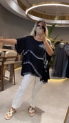 Volanlı Pamuklu Baskılı Bluz