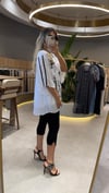 Yazı Baskılı Çift Kat Pamuklu Bluz  Ekru