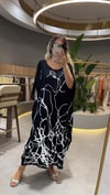 Zebra Desen Baskı Pamuk Elbise Siyah