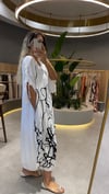 Zebra Desen Baskılı Büyük Beden Pamuk Elbise  Ekru