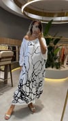 Zebra Desen Baskılı Büyük Beden Pamuk Elbise  Ekru