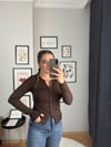 V Yaka Düğmeli Uzun Kollu Bluz