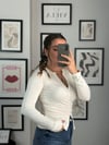 V Yaka Düğmeli Uzun Kollu Bluz