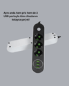 2 Metre Kablolu 3 USB Portlu Anahtarlı Üçlü Priz