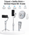 3 Eksen Telefon Gimbal Stabilizer Yapay Zeka Takipli Katlanabilir Dahili Dolgu Işıklı Video Sabitleyici