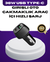 38W Çift Çıkışlı Araç Şarj Cihazı – Type-C ve USB PD Destekli