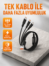 3’ü 1 Arada Şarj Kablosu Type-C iOS Android Uyumlu Hızlı ve Güvenli Şarj