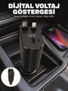 4 Cihazı Aynı Anda Şarj Eden Araç Şarj Cihazı USB-A, USB-C, Type-C ve Lightning Destekli