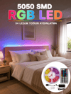 5050 SMD RGB LED Şerit 5 Metre Kumandalı Renkli TV Oda Masa Arkası Dekoratif Aydınlatma Seti
