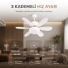 6 Kanatlı, Işıklı Sessiz Çalışma Tavan Tip Vantilatör 3 Işık Modu 3 Kademeli E27 Duy Uyumlu