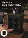 Akım Korumalı 8'li Dikey Priz 4 USB 2 Type-C Hızlı Şarj Destekli Çoklu Priz