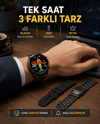 AMOLED Ekranlı Akıllı Saat – 3 Kordon Seçenekli, Suya Dayanıklı, Kalp Atış ve Uyku Takip Özellikli