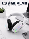 Beyaz Bluetooth 5.0 Mikrofonlu Kablosuz Kulak Üstü Kulaklık RGB Işıklı Type-C Şarjlı