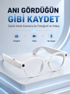 Beyaz Bluetooth Akıllı Gözlük Dahili Kameralı Fotoğraf Video Kayıt Yapay Zeka Çeviri Dokunmatik Kontrol Özellikli