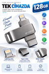 Döner Tasarımlı 128GB Lightning Type C USB Flash Bellek Telefon Tablet ve Bilgisayar Uyumlu