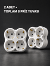 Duvar Tipi 4 Çıkışlı Priz Çoğaltıcı Kablosuz Kompakt Tasarım 2 Adet